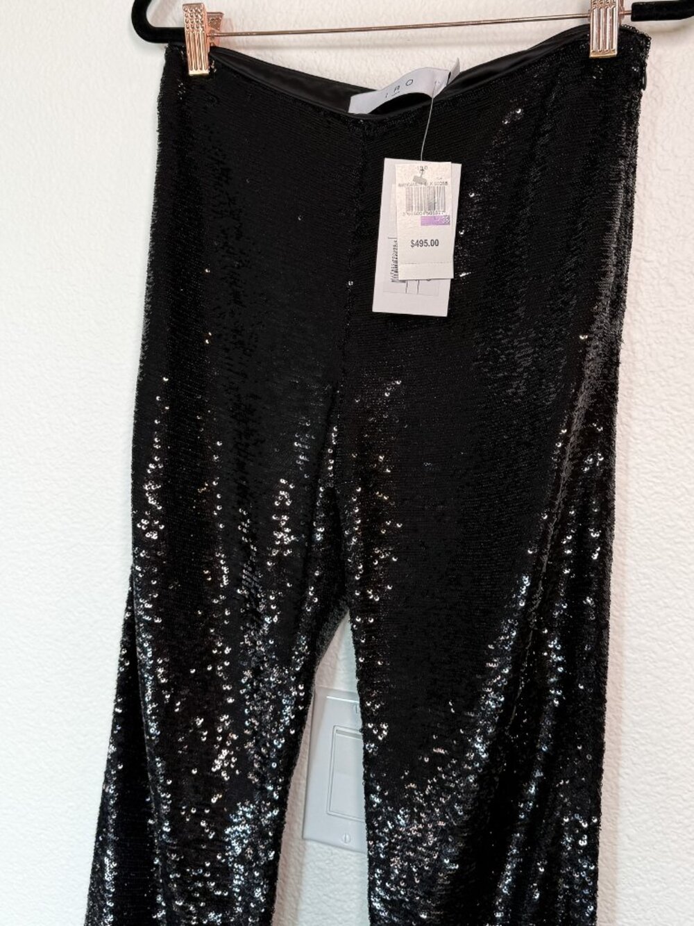 IRO Paris Charlin Black Sequin Flare Pants 38 NWT